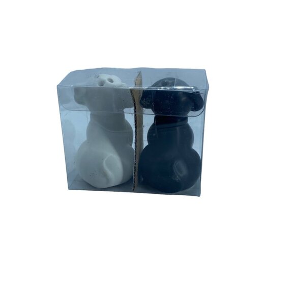 Ceramic Dog Shaped Salt & Pepper Shaker Set Black White 2.5" Tall Gift Boxed NWO - Picture 3 of 5